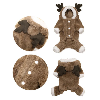 Christmas New Year Snap Design Dog Jumpsuits Winter Soft Warm Fleece Fashion Elk Santa Solid Pet Overalls Luxury Pet Costumes
