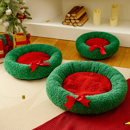 Christmas Sock Cat Sleeping Bag Thickened Semi Closed Winter Plush Warm Round Dog Beds with Detachable Pad Pet Indoor Furniture
