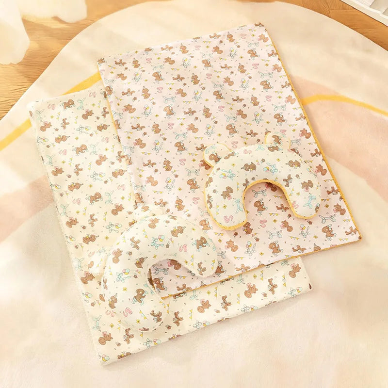 Soft Fluffy Pet Blanket with Pillow Double-sided Design Cute Printed Winter Soft Warm Sleeping Cat Bed Puppy Kitten Supplies