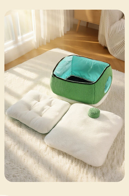 Large Space Luxury Enclosed Cat House Indoor Removable Washable Thickened Warmth Plush Sleeping Puppy Kitten Bed Cama Para Perro
