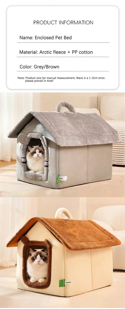 Thickened Foldable Enclosed Pet House for Puppy Cats Detachable Washable Indoor Comfortable Warm Plush Cat Nest Cama Para Gatos