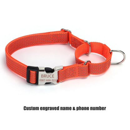 Personalized Martingale Dog Collar with Custom Name Adjustable Anti-Escape No Pull Training Collar for Dogs Pet Safety Accessory