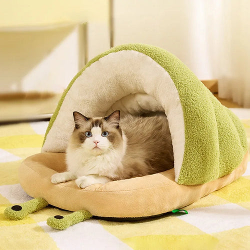 Cute Snail Slipper Shaped Cat Bed Cave Semi-Enclosed Washable Soft Plush Pet Sleeping Bed for Kittens Winter Beds & Furniture