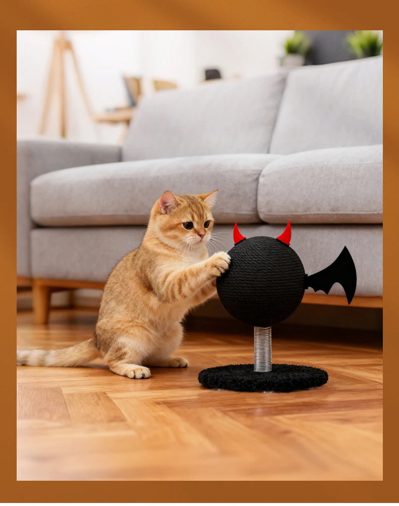 Wear-resistant Sisal Cat Scratching Ball Toy Stable Shak Spring Black Devil Design Cat Scratch Tower Halloween Gatto Accessori