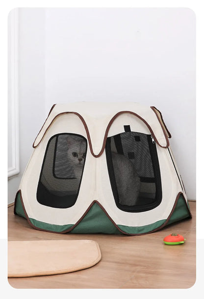 Portable Foldable Semi-Enclosed Pet Tent House Cozy Hexagon Waterproof Oxford Cloth Outdoor Pet Fence for Cats Cosas Para Gatos