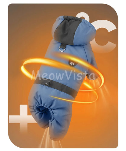 Graphene Heating Winter Dog Coat Windproof Waterproof Hooded Four‑Legged Pet Jumpsuit Cotton Down Puppy Sweatshirt Clothing