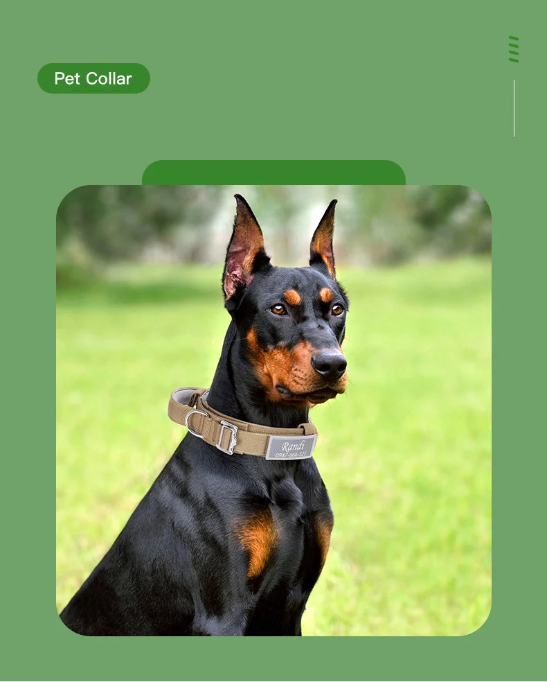 Custom Tactical Dog Collar Soft Padded Nylon with Removable Name Tag Adjustable Anti-lost Collar for Large Dogs Pitbull Bulldog