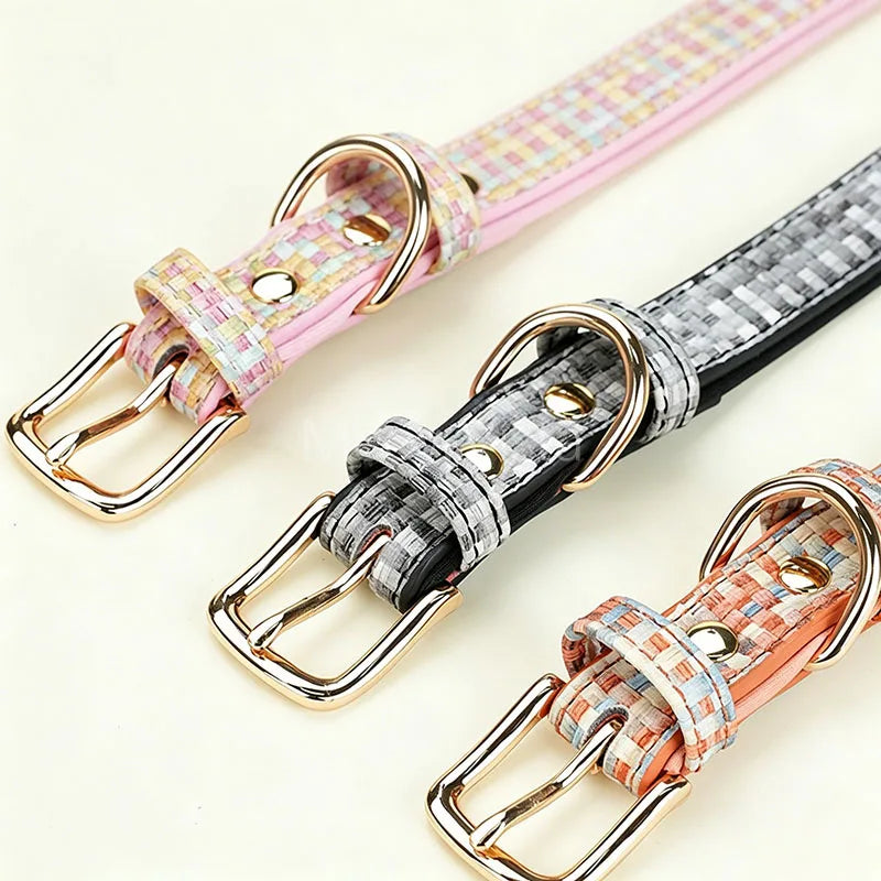 Personalized Luxury Plaid Tweed Dog Collar Custom Engraved Name Number Soft Padded Adjustable Collar for Small Medium Large Dogs
