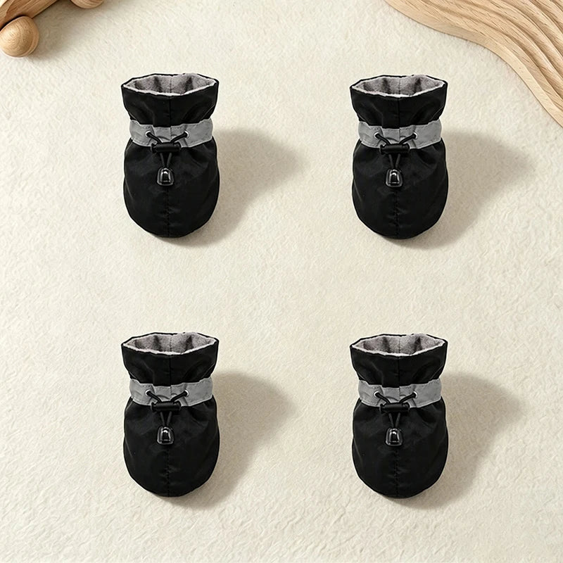 4Pcs Waterproof Anti‑Slip Dog Booties Adjustable Drawstring Soft warm Pet Dog Shoes for Puppy Yorkie Chihuahua Pet Accessories