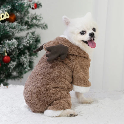 Christmas New Year Snap Design Dog Jumpsuits Winter Soft Warm Fleece Fashion Elk Santa Solid Pet Overalls Luxury Pet Costumes