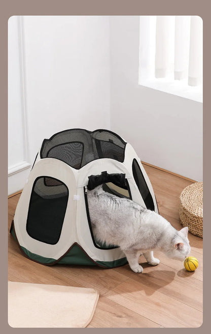 Portable Foldable Semi-Enclosed Pet Tent House Cozy Hexagon Waterproof Oxford Cloth Outdoor Pet Fence for Cats Cosas Para Gatos