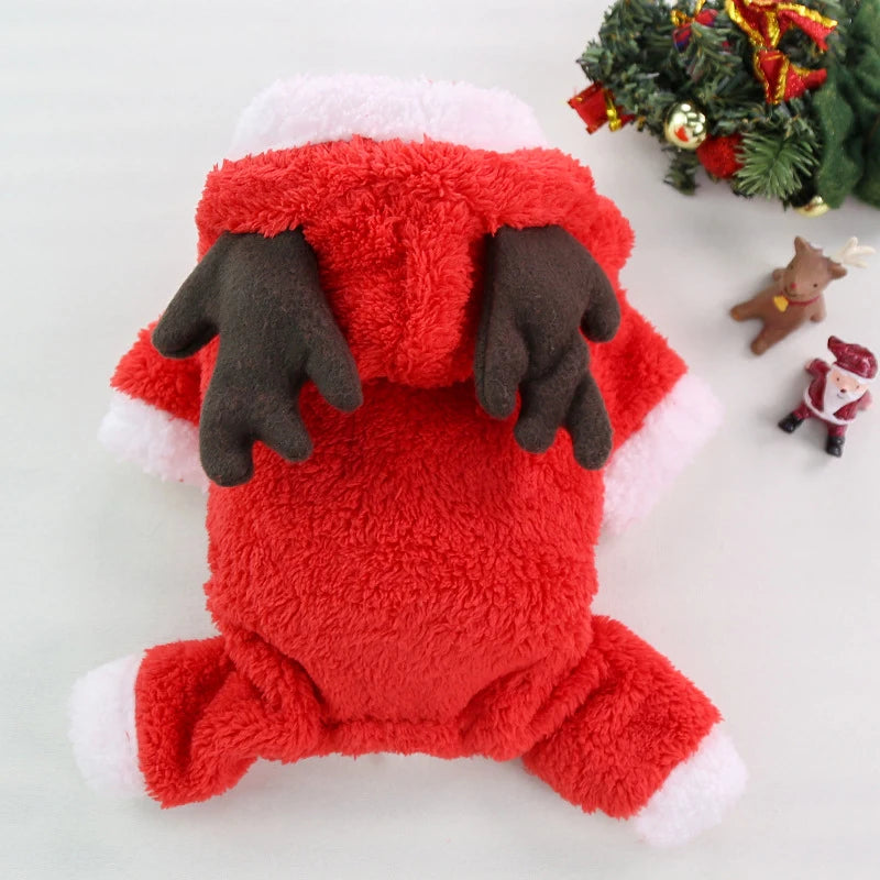 Christmas New Year Snap Design Dog Jumpsuits Winter Soft Warm Fleece Fashion Elk Santa Solid Pet Overalls Luxury Pet Costumes