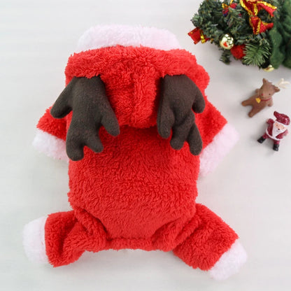 Christmas New Year Snap Design Dog Jumpsuits Winter Soft Warm Fleece Fashion Elk Santa Solid Pet Overalls Luxury Pet Costumes