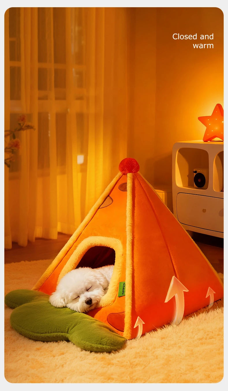 Enclosed Triangle Tent Cat Bed Cozy Thickened Warm Indoor Deep Sleep Pet Nest for Small Medium Dogs Teddy Chihuahua Essentials