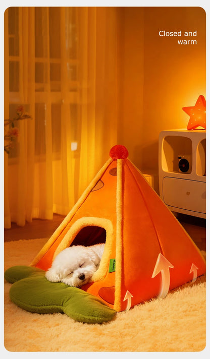 Enclosed Triangle Tent Cat Bed Cozy Thickened Warm Indoor Deep Sleep Pet Nest for Small Medium Dogs Teddy Chihuahua Essentials