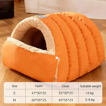 Semi-Enclosed Cat Cave Bed Ultra Cozy Warm Anti-Anxiety Cat Sleeping Bag Soft Large Space Washable Indoor Pet Bed for Kittens