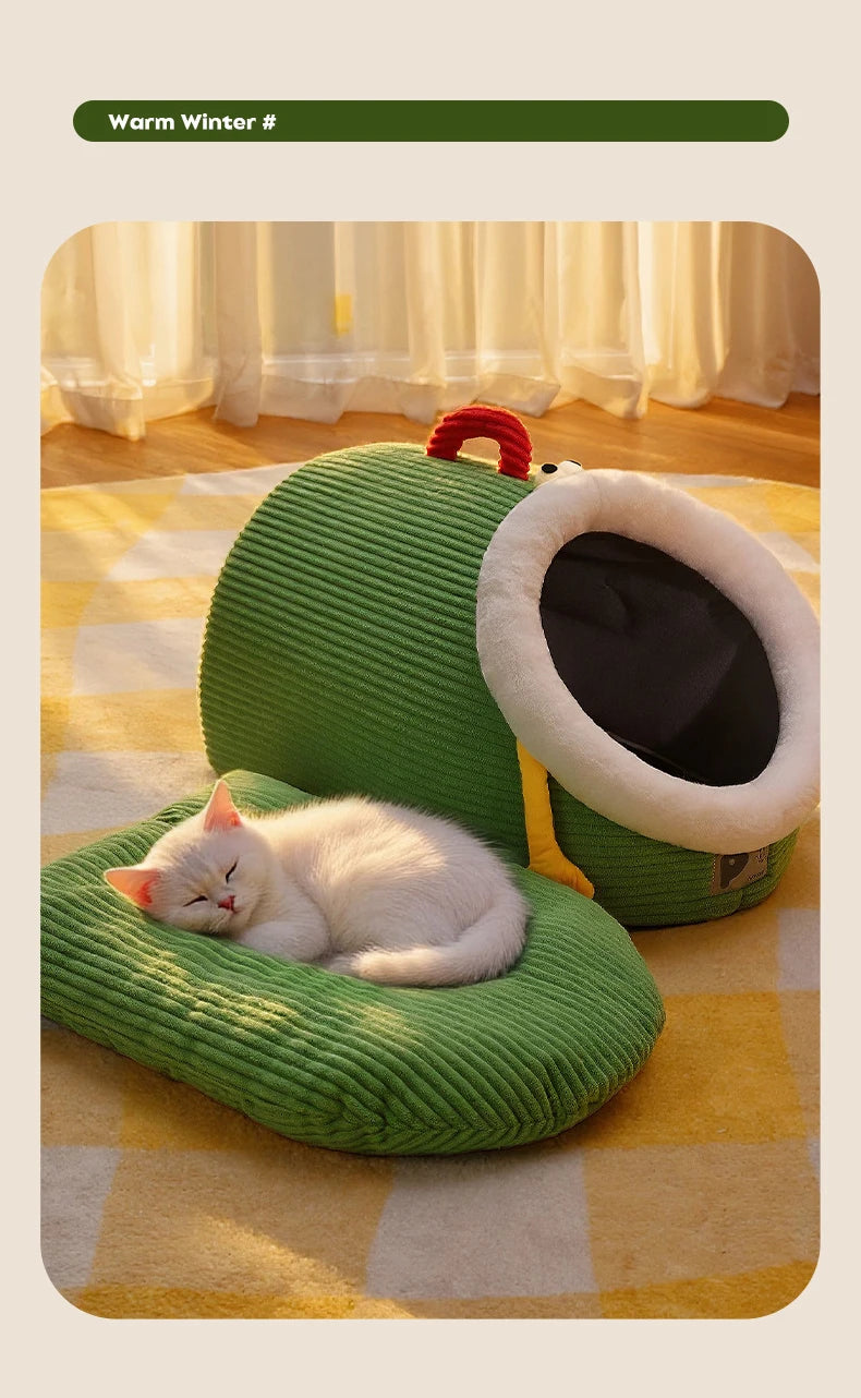 Semi-Closed Thickened Round Pet Sleeping Cave Portable Handheld Design Comfortable Cozy Cat House Christmas Katten Accessories
