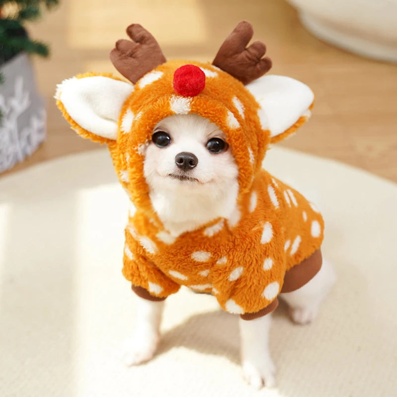 Winter Cute Christmas Reindeer Pet Clothes for Cats Soft Fleece Warm Print Pet Cosplay Costume Dog Sweatshirt Puppy Accessories