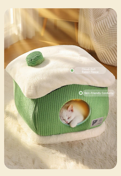 Large Space Luxury Enclosed Cat House Indoor Removable Washable Thickened Warmth Plush Sleeping Puppy Kitten Bed Cama Para Perro