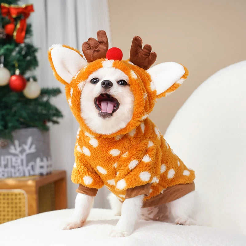 Winter Cute Christmas Reindeer Pet Clothes for Cats Soft Fleece Warm Print Pet Cosplay Costume Dog Sweatshirt Puppy Accessories