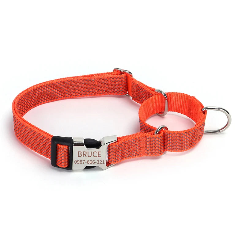 Personalized Martingale Dog Collar with Custom Name Adjustable Anti-Escape No Pull Training Collar for Dogs Pet Safety Accessory
