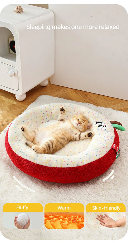 Luxurious Semi-enclosed Plush Cat House Bed Non-slip Soft Comfortable Winter Warm Pet Beds Christmas New Year Pet Accessories