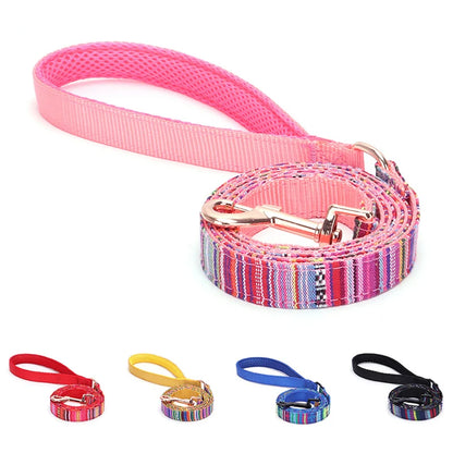 Bohemian Striped Dog Collar Custom Engraved with Rose Gold Buckle Personalized Nylon Collar for Small Large Dogs Daily Walking