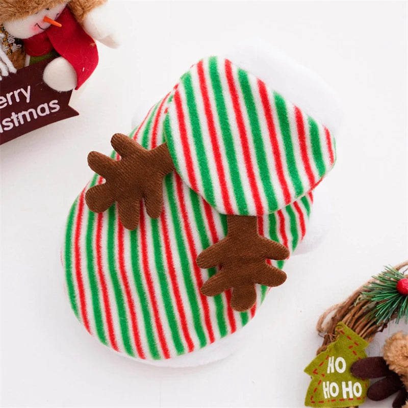 Fashion Stripe Dog Christmas Clothes Winter Thicker Warm Cosplay Costumes Puppy Coat Hoodie Luxury Pet Festival Party Apparel