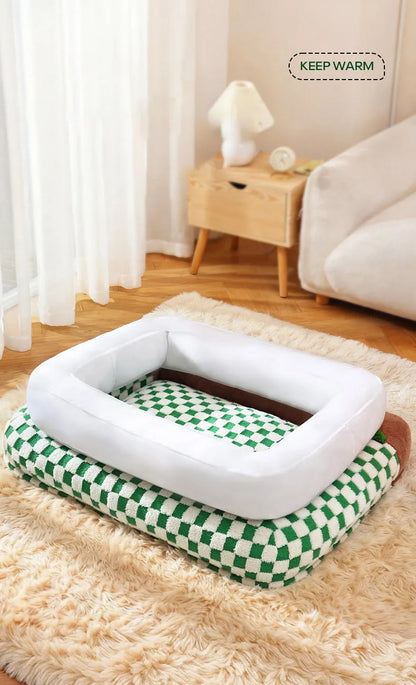 Fashion Plaid Large Square Pet Bed Removable Winter Warmth Comfortable Indoor Deep Sleeping Puppy Cat Mat Mata Wechowa Dla Psow