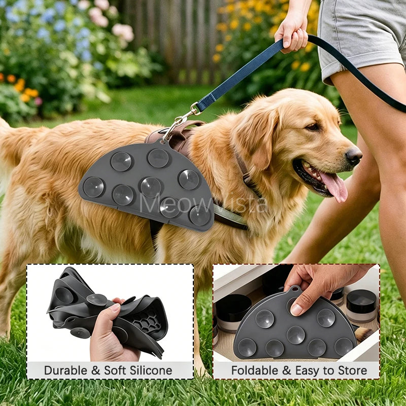 4-in-1 Portable Foldable Silicone Pet Lick Mat Non-Slip Anti-Choking Dog Slow Feeder for Bathing Distraction & Food Training