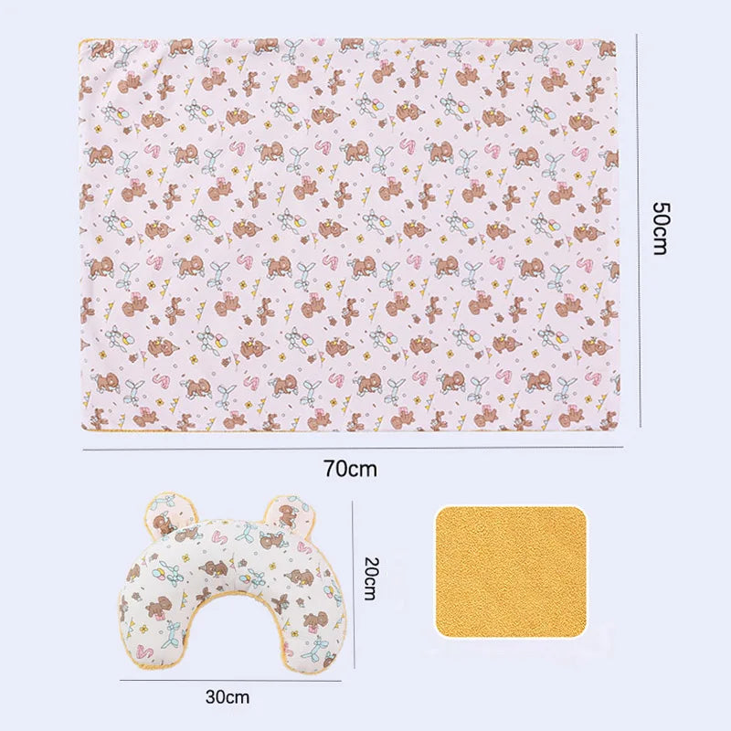 Soft Fluffy Pet Blanket with Pillow Double-sided Design Cute Printed Winter Soft Warm Sleeping Cat Bed Puppy Kitten Supplies