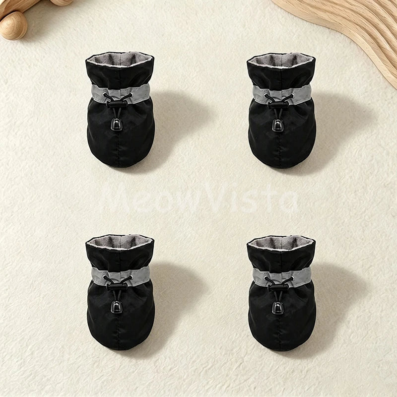 4Pcs Waterproof Anti‑Slip Dog Booties Adjustable Drawstring Soft warm Pet Dog Shoes for Puppy Yorkie Chihuahua Pet Accessories