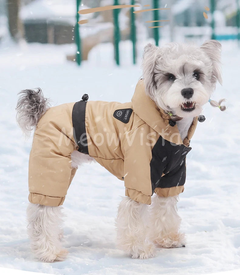 Graphene Heating Winter Dog Coat Windproof Waterproof Hooded Four‑Legged Pet Jumpsuit Cotton Down Puppy Sweatshirt Clothing