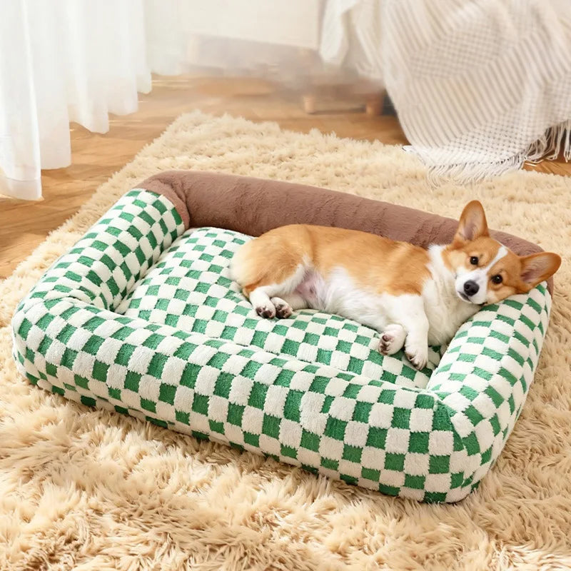 Fashion Plaid Large Square Pet Bed Removable Winter Warmth Comfortable Indoor Deep Sleeping Puppy Cat Mat Mata Wechowa Dla Psow