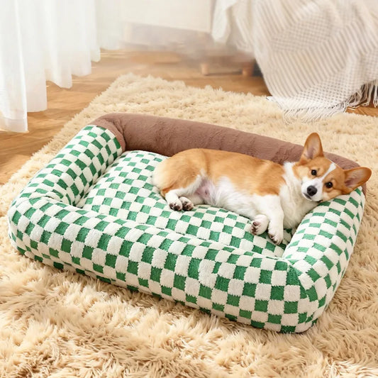 Fashion Plaid Large Square Pet Bed Removable Winter Warmth Comfortable Indoor Deep Sleeping Puppy Cat Mat Mata Wechowa Dla Psow