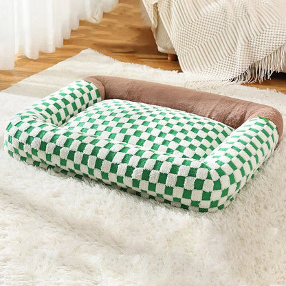 Fashion Plaid Large Square Pet Bed Removable Winter Warmth Comfortable Indoor Deep Sleeping Puppy Cat Mat Mata Wechowa Dla Psow