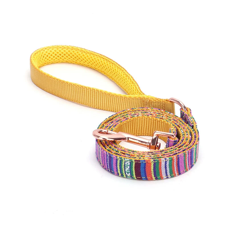 Bohemian Striped Dog Collar Custom Engraved with Rose Gold Buckle Personalized Nylon Collar for Small Large Dogs Daily Walking