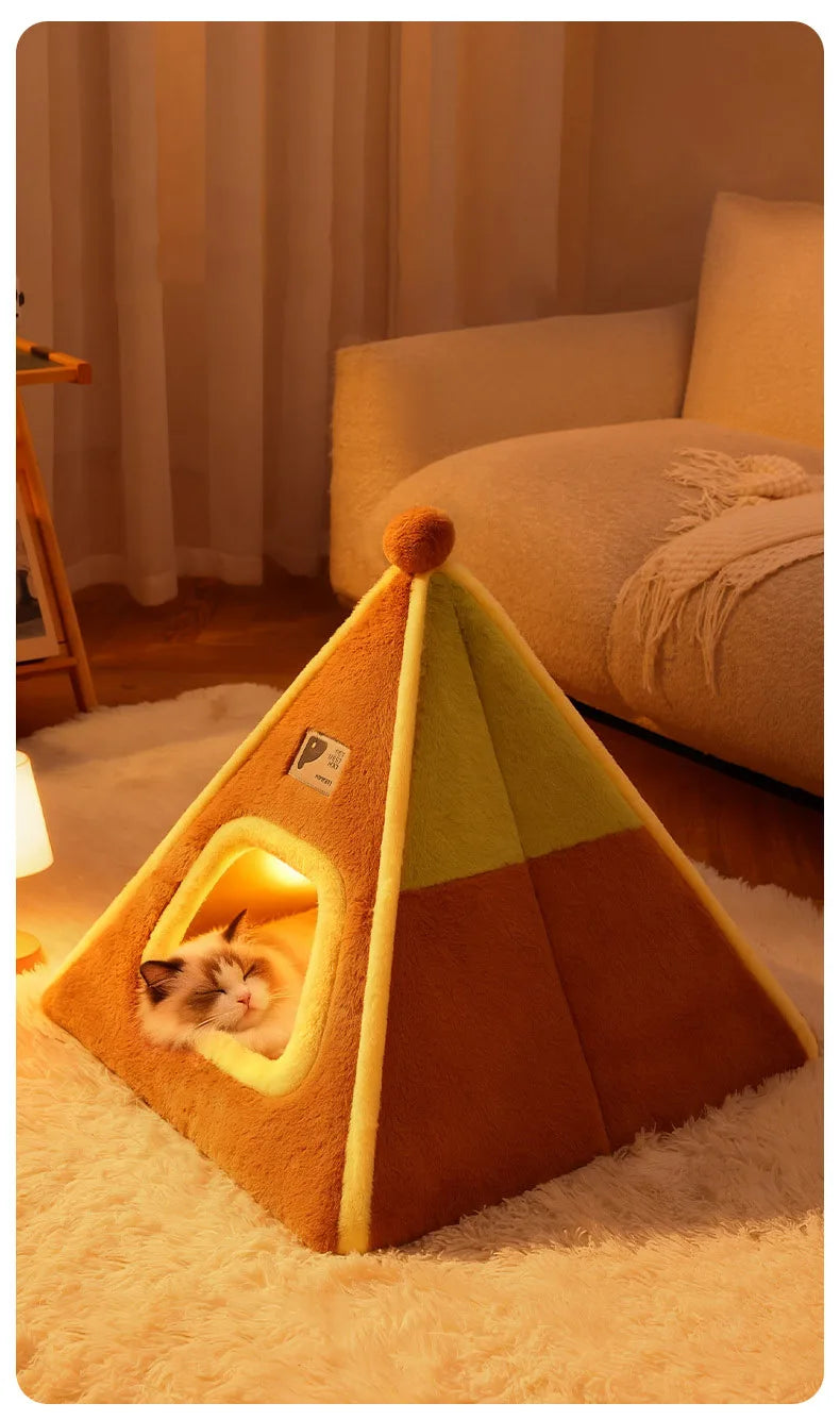 Winter Warm Enclosed Cat Tent Bed with Removable Cushion Portable Stable Luxurious Cozy Pet House for Small Dogs Pet Supplies