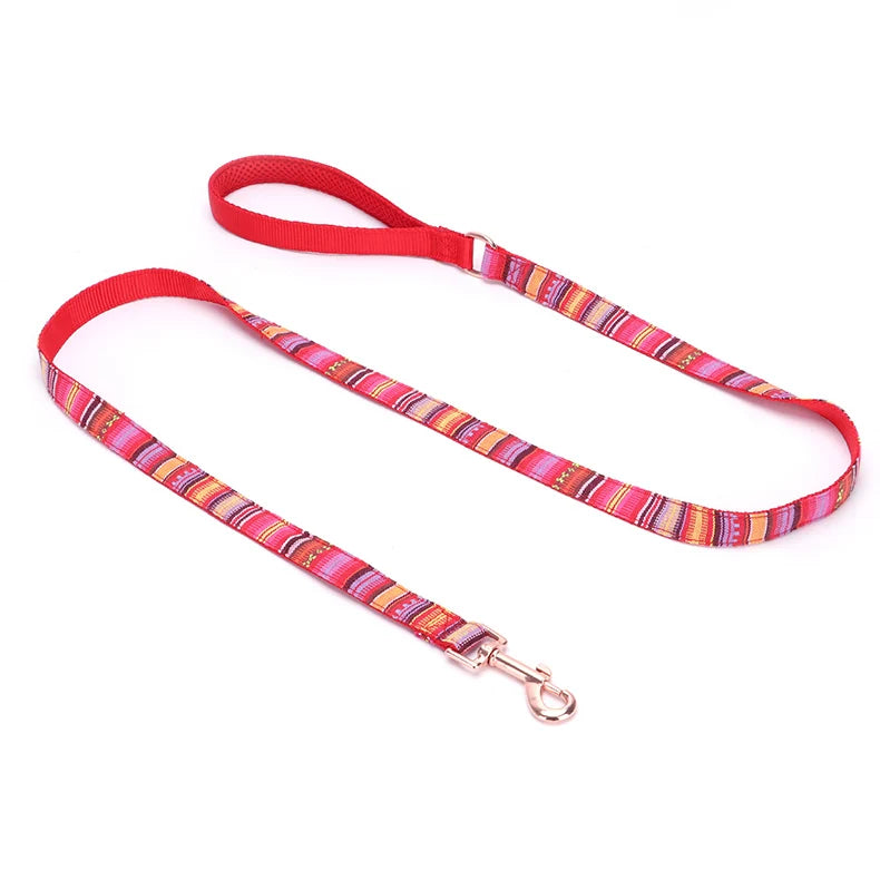 Bohemian Striped Dog Collar Custom Engraved with Rose Gold Buckle Personalized Nylon Collar for Small Large Dogs Daily Walking
