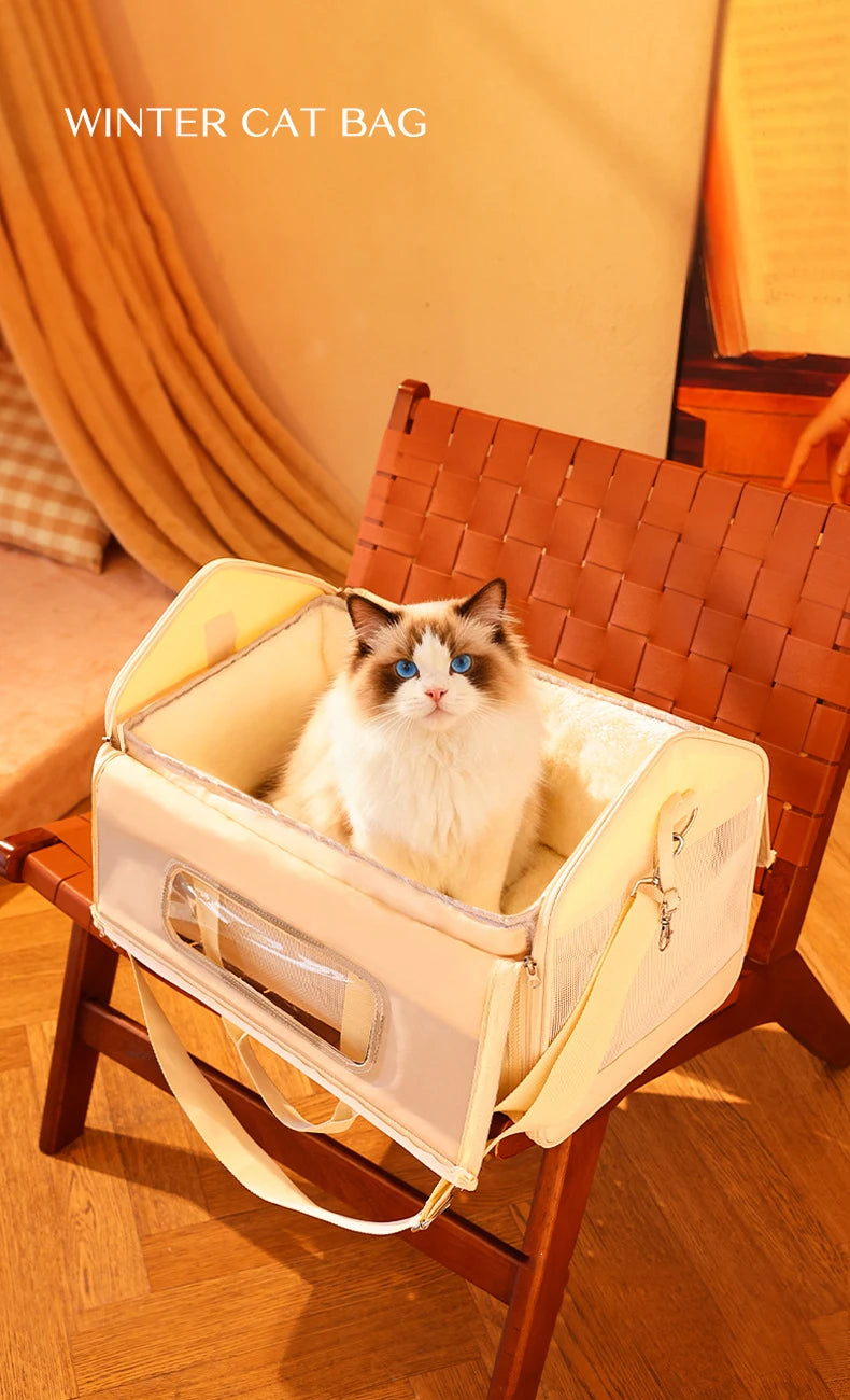 Portable Large Capacity Cat Carrier Handheld Breathable Warm Fleece Lining Outdoor Travel Dog Purse Carrier Brinquedo De Gato