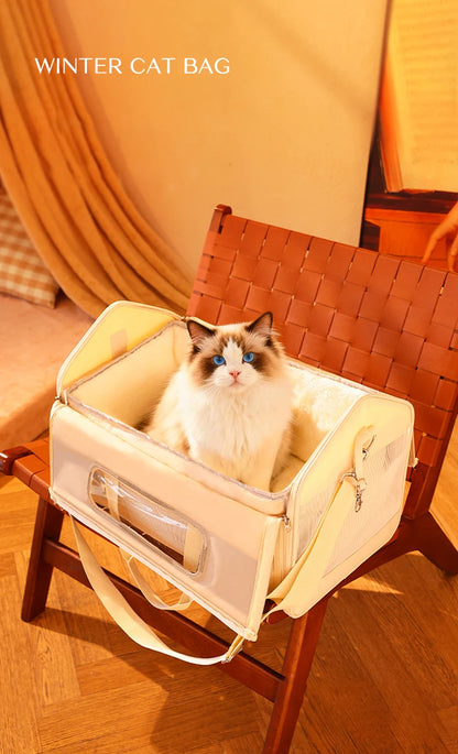 Portable Large Capacity Cat Carrier Handheld Breathable Warm Fleece Lining Outdoor Travel Dog Purse Carrier Brinquedo De Gato