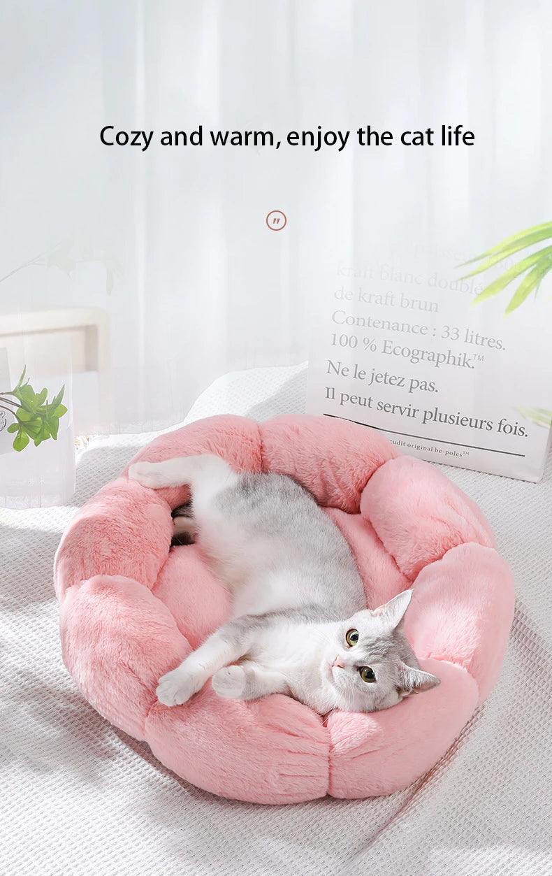 40-60cm Luxury Comfortable Cat Bed Breathable Soft Long Plush Unique Flower-Shaped Indoor Sleeping Dog Mat Pet Supplies