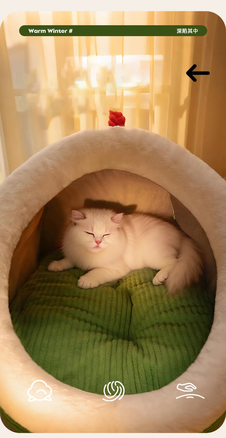 Semi-Closed Thickened Round Pet Sleeping Cave Portable Handheld Design Comfortable Cozy Cat House Christmas Katten Accessories