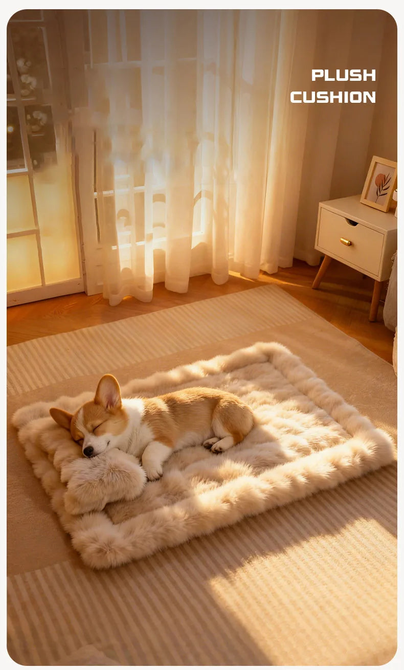 Luxury Soft Fluffy Solid Pet Blanket with Pillow Portable Thickened Machine-Washable Warm Plush Dog Bed Accesorios Para Perros
