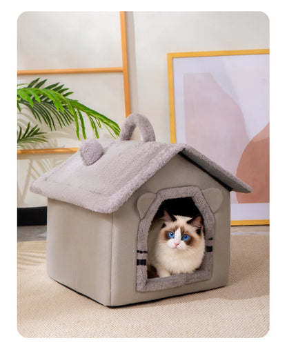 Thickened Foldable Enclosed Pet House for Puppy Cats Detachable Washable Indoor Comfortable Warm Plush Cat Nest Cama Para Gatos