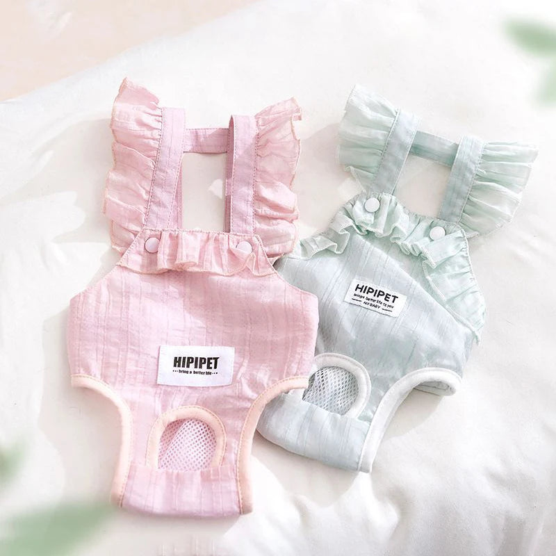 Summer Breathable Female Dog Physiological Pants Anti-Snagging Sweet Ruffle Comfortable Adjustable Puppy Outfit Pet Homewear