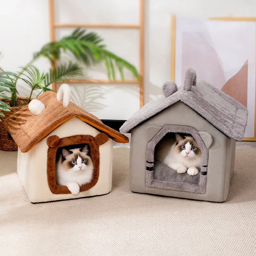 Thickened Foldable Enclosed Pet House for Puppy Cats Detachable Washable Indoor Comfortable Warm Plush Cat Nest Cama Para Gatos