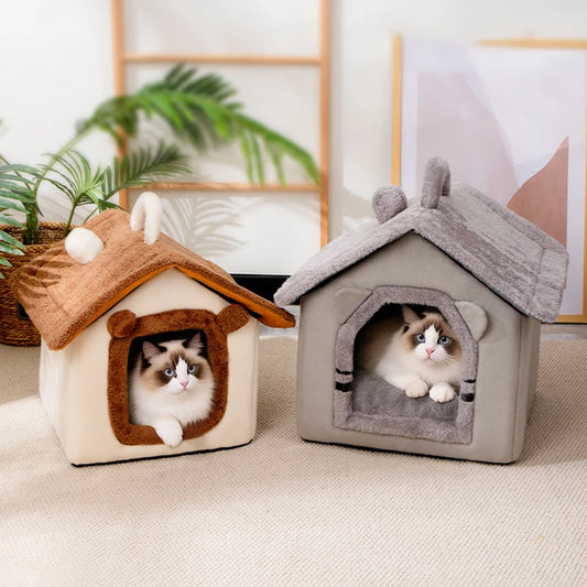 Thickened Foldable Enclosed Pet House for Puppy Cats Detachable Washable Indoor Comfortable Warm Plush Cat Nest Cama Para Gatos
