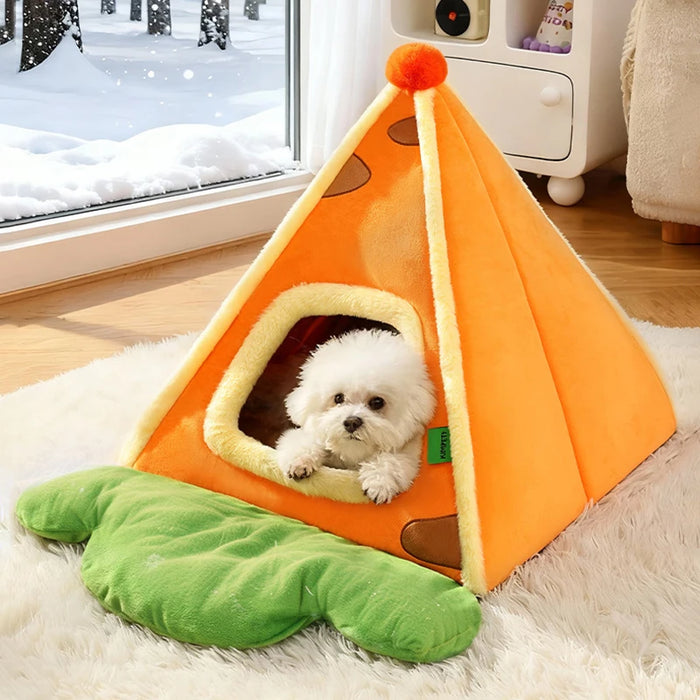 Enclosed Triangle Tent Cat Bed Cozy Thickened Warm Indoor Deep Sleep Pet Nest for Small Medium Dogs Teddy Chihuahua Essentials