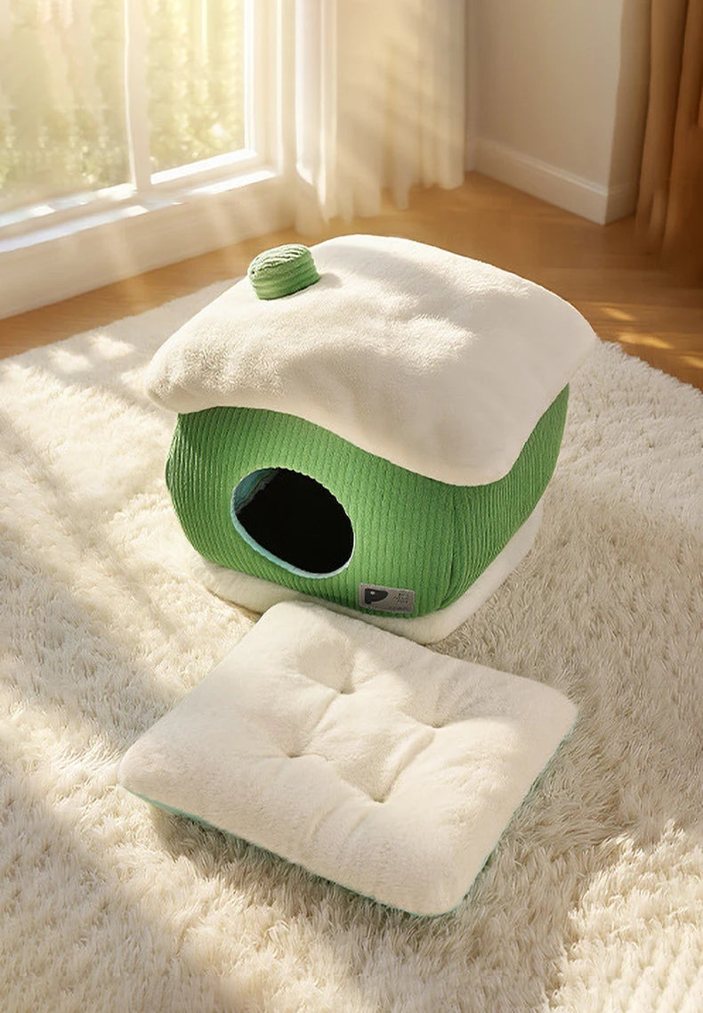 Large Space Luxury Enclosed Cat House Indoor Removable Washable Thickened Warmth Plush Sleeping Puppy Kitten Bed Cama Para Perro